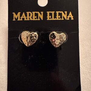 Gold Heart Stud Earrings Textured Design